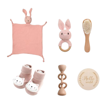 The Lukas - Baby Unisex 7PCS Newborn Bath Pink Rabbit Set Gift Box