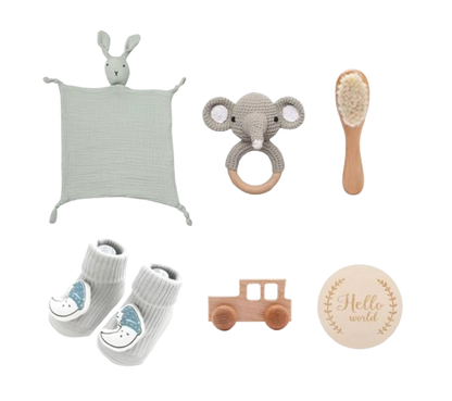 The Lukas - Baby Unisex 7PCS Newborn Bath Grey Elephant Set Gift Box