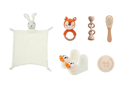 The Lukas - Baby Unisex 7PCS Newborn Bath Orange Fox Set Gift Box