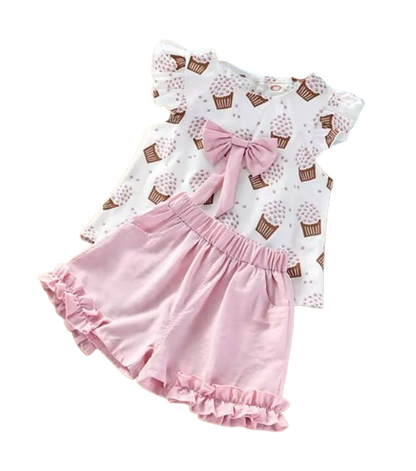 The Katherine - Baby Girl Sleeveless Ice Cream Bow Top T-shirt + Pants