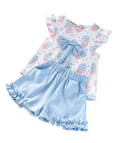 The Katherine - Baby Girl Sleeveless Ice Cream Bow Top T-shirt + Pants