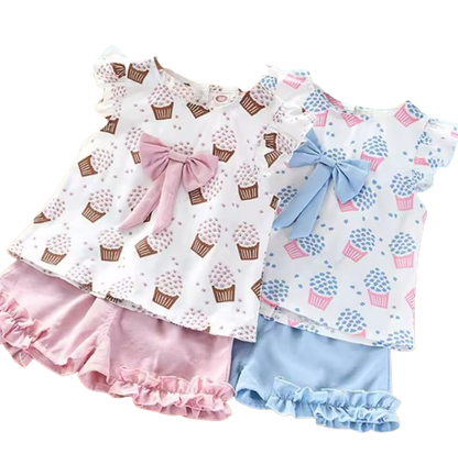 The Katherine - Baby Girl Sleeveless Ice Cream Bow Top T-shirt + Pants