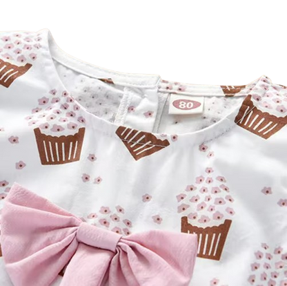 The Katherine - Baby Girl Sleeveless Ice Cream Bow Top T-shirt + Pants