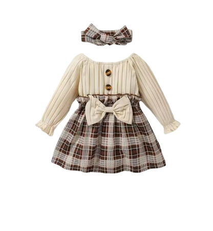 The Ember - Baby Girl  Long Sleeve With Bow Plaid Fashion Cute Dress