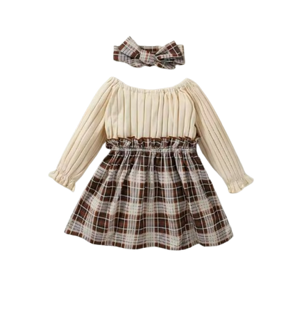 The Ember - Baby Girl  Long Sleeve With Bow Plaid Fashion Cute Dress