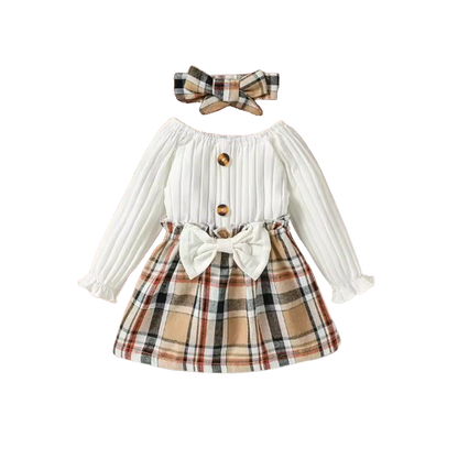 The Ember - Baby Girl  Long Sleeve With Bow Plaid Fashion Cute Dress