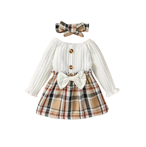 The Ember - Baby Girl  Long Sleeve With Bow Plaid Fashion Cute Dress