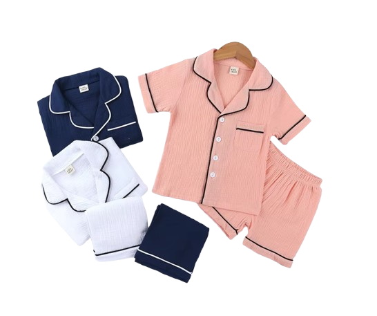The Nico - Baby Unisex Cotton Linen Solid Colour Pajamas Set