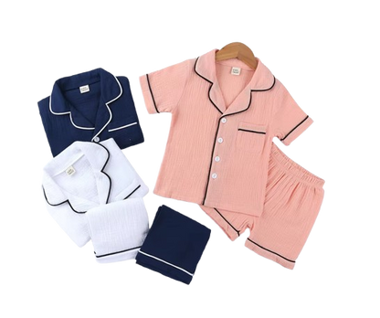 The Nico - Baby Unisex Cotton Linen Solid Colour Pajamas Set