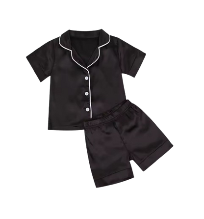 The Jeremy - Baby Boy Solid Black Ice Silk Satin Pajamas