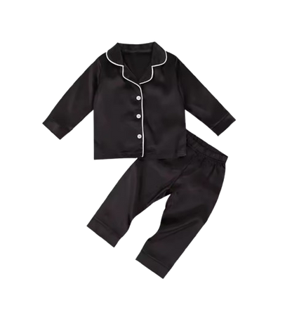 The Jeremy - Baby Boy Solid Black Ice Silk Satin Pajamas