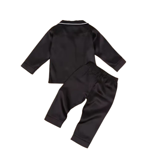 The Jeremy - Baby Boy Solid Black Ice Silk Satin Pajamas