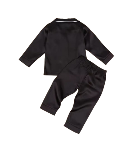 The Jeremy - Baby Boy Solid Black Ice Silk Satin Pajamas
