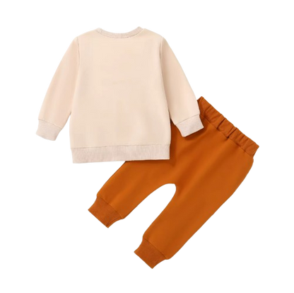 The Myla - Baby Girl "Hello Pumpkin" Letters Printed Embroidery Long-Sleeved T-Shirt + Bell-Bottom Pants