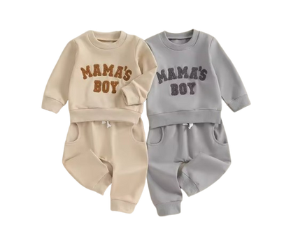 The Marcus - Baby Boy "Mama's Boy" Embroidered Letter Crewneck Sweatshirt + Casual Pants