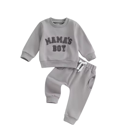 The Marcus - Baby Boy "Mama's Boy" Embroidered Letter Crewneck Sweatshirt + Casual Pants