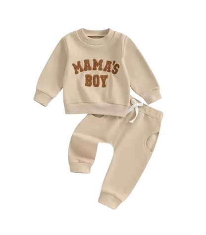 The Marcus - Baby Boy "Mama's Boy" Embroidered Letter Crewneck Sweatshirt + Casual Pants