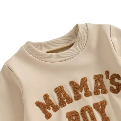 The Marcus - Baby Boy "Mama's Boy" Embroidered Letter Crewneck Sweatshirt + Casual Pants