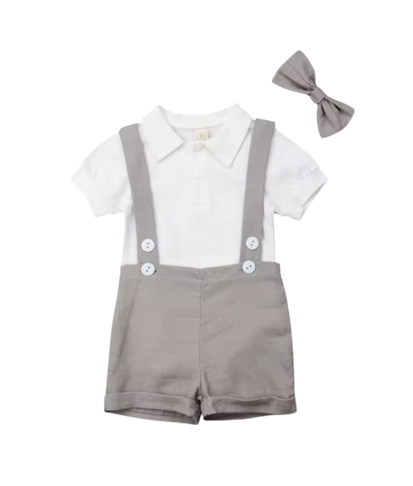 The Steven - Baby Boy Tie Shirt Romper Suspenders Pants Bow Gentleman Outfits