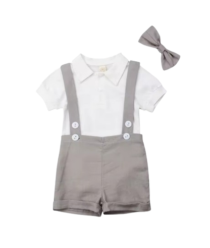 The Steven - Baby Boy Tie Shirt Romper Suspenders Pants Bow Gentleman Outfits