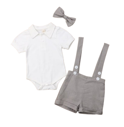 The Steven - Baby Boy Tie Shirt Romper Suspenders Pants Bow Gentleman Outfits