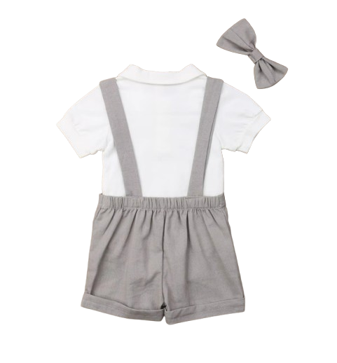 The Steven - Baby Boy Tie Shirt Romper Suspenders Pants Bow Gentleman Outfits