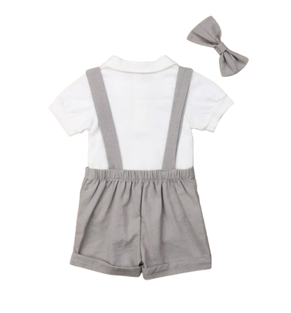The Steven - Baby Boy Tie Shirt Romper Suspenders Pants Bow Gentleman Outfits