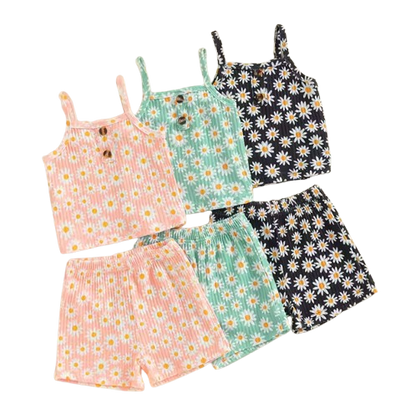 The Alana - Baby Girl Daisy Print Tank Top Elastic Shorts Set