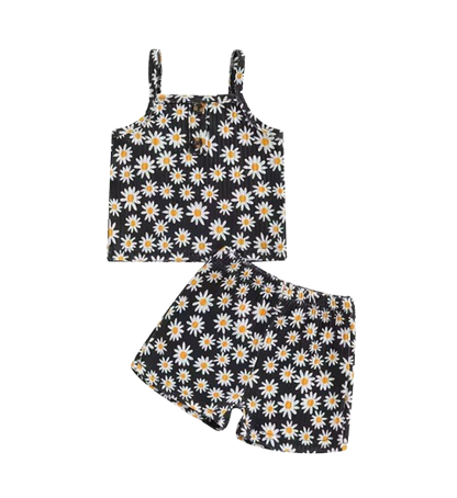 The Alana - Baby Girl Daisy Print Tank Top Elastic Shorts Set