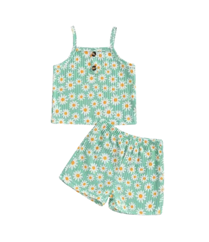 The Alana - Baby Girl Daisy Print Tank Top Elastic Shorts Set