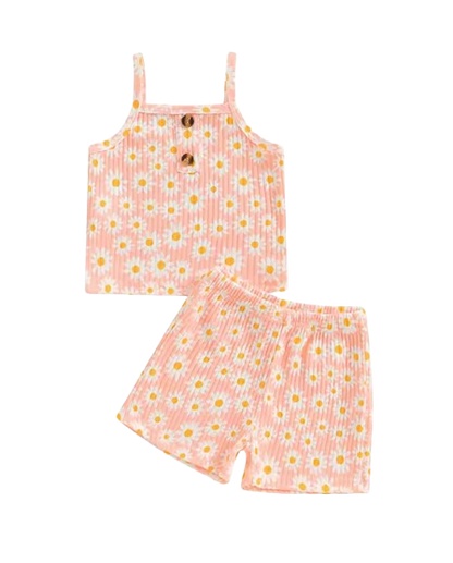 The Alana - Baby Girl Daisy Print Tank Top Elastic Shorts Set