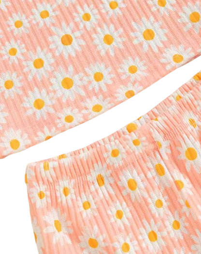 The Alana - Baby Girl Daisy Print Tank Top Elastic Shorts Set