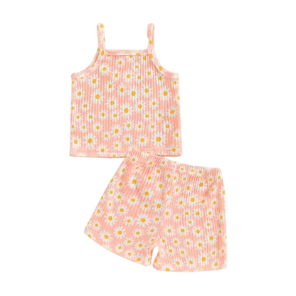 The Alana - Baby Girl Daisy Print Tank Top Elastic Shorts Set