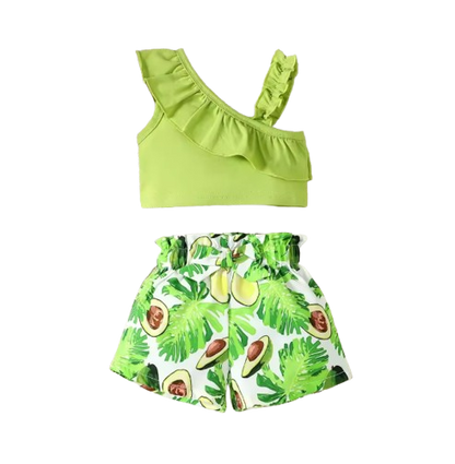 The Ruth - Baby Girl Sleeveless Croptop Top + Avocado Printed Shorts
