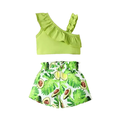 The Ruth - Baby Girl Sleeveless Croptop Top + Avocado Printed Shorts