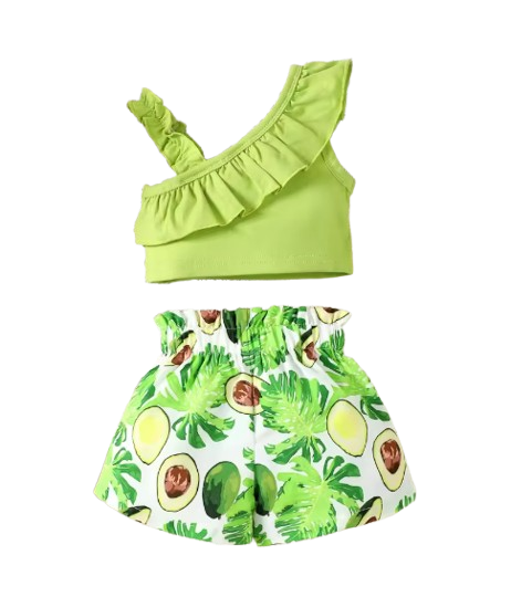 The Ruth - Baby Girl Sleeveless Croptop Top + Avocado Printed Shorts