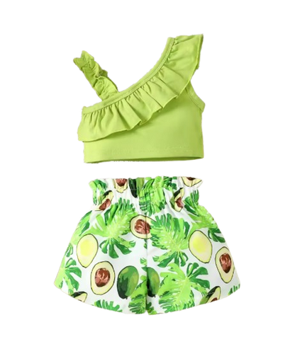 The Ruth - Baby Girl Sleeveless Croptop Top + Avocado Printed Shorts