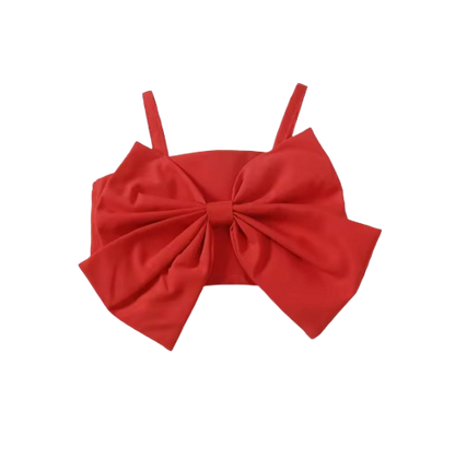 The Jasmine - Baby Girl Pure Red Suspender + Embroidered Printed Denim Shorts