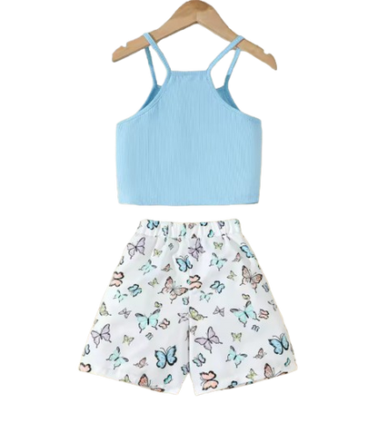 The Hallie - Baby Girl Blue Slip Top+Butterfly Printing Shorts