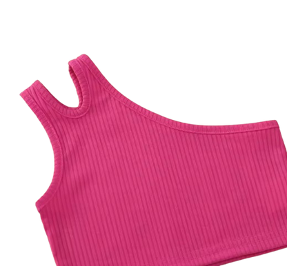 The Presley - Baby Girl Pink Tank Top Cross-Body Suspender Flower Print Shorts