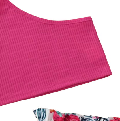 The Presley - Baby Girl Pink Tank Top Cross-Body Suspender Flower Print Shorts