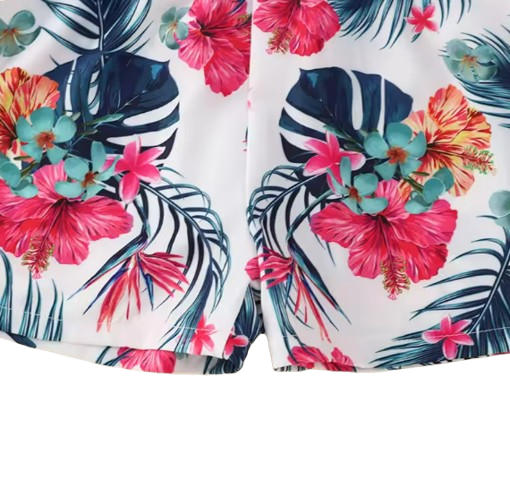 The Presley - Baby Girl Pink Tank Top Cross-Body Suspender Flower Print Shorts