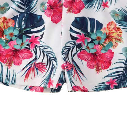 The Presley - Baby Girl Pink Tank Top Cross-Body Suspender Flower Print Shorts