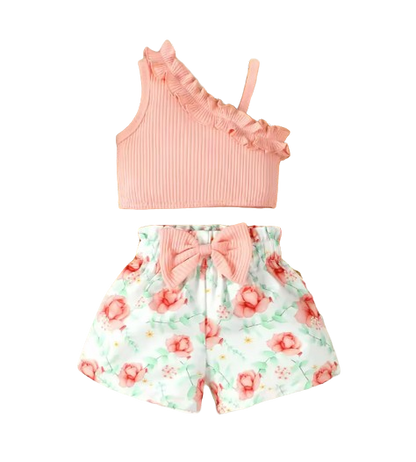 The Lilah - Baby Girl Pink Sling Sleeveless Big Bow Print Set