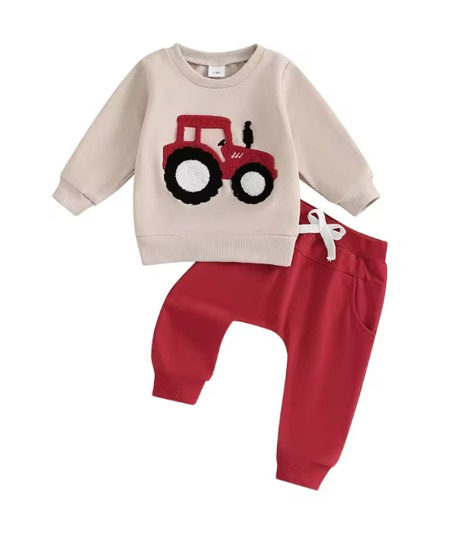 The Mark - Baby Boy Tractor Embroidery Long Sleeve Sweatshirt and Pants Set