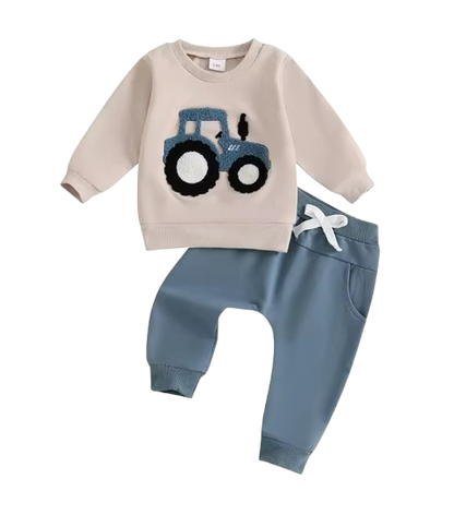 The Mark - Baby Boy Tractor Embroidery Long Sleeve Sweatshirt and Pants Set