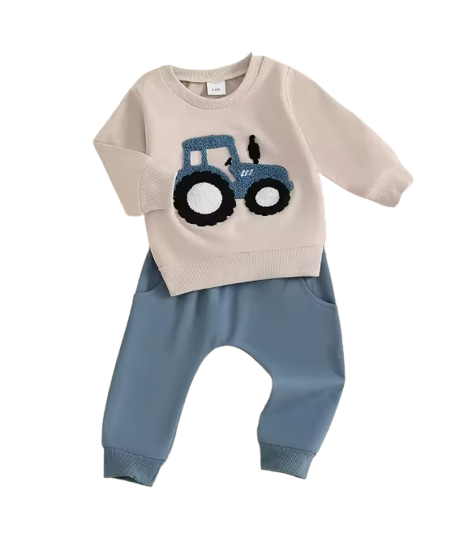 The Mark - Baby Boy Tractor Embroidery Long Sleeve Sweatshirt and Pants Set
