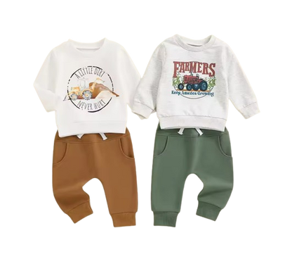 The Tristan - Baby Boy Tractor Print Long Sleeve Sweatshirt and Long Pants