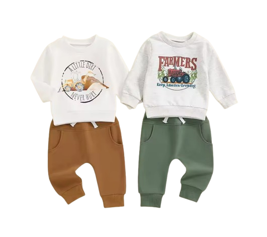 The Tristan - Baby Boy Tractor Print Long Sleeve Sweatshirt and Long Pants