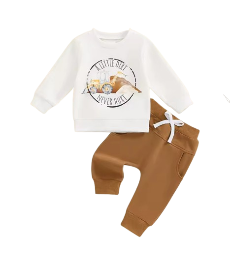 The Tristan - Baby Boy Tractor Print Long Sleeve Sweatshirt and Long Pants